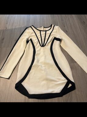 White and Black Long Sleeve Sculpted Mini Dress